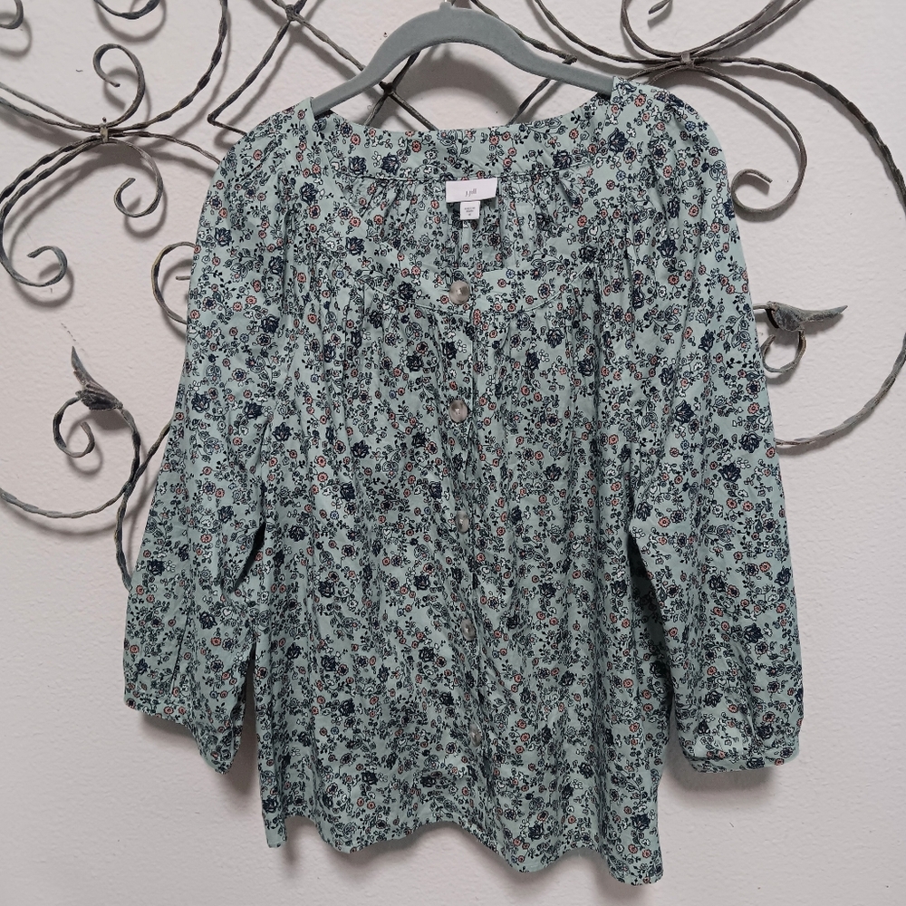 J. JILL cotton floral print peasant top button front, L